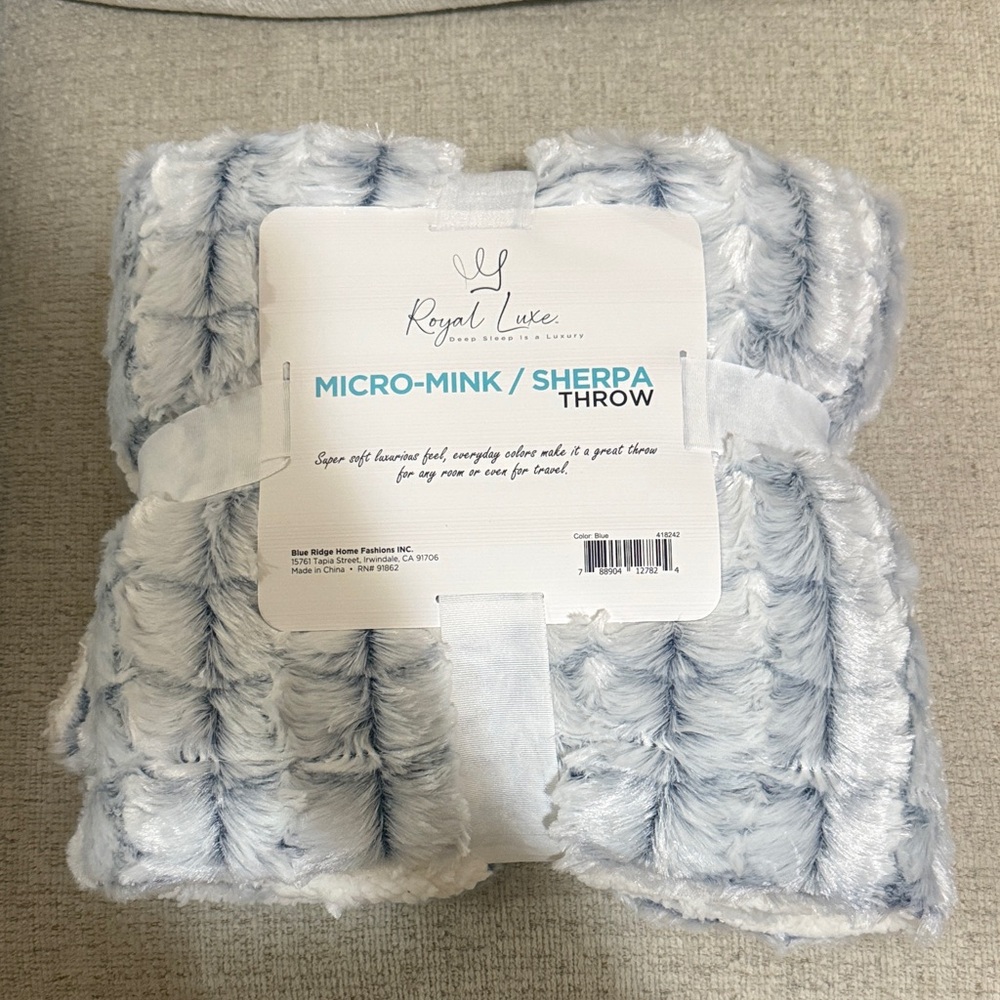 Macy's Micro-Mink Sherpa Throw - White and Gray